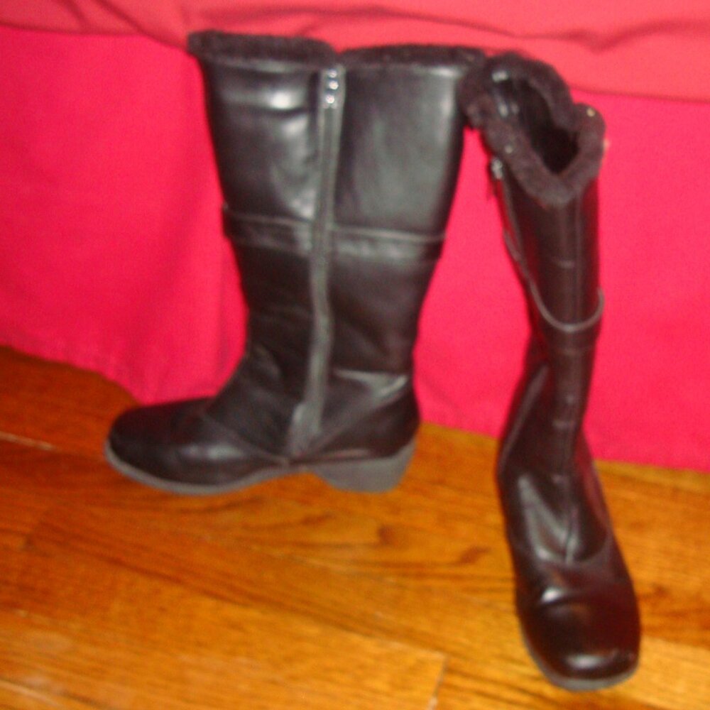 Tender Tootsie Black Leather Tall Winter Boots Dress Boots Size 8